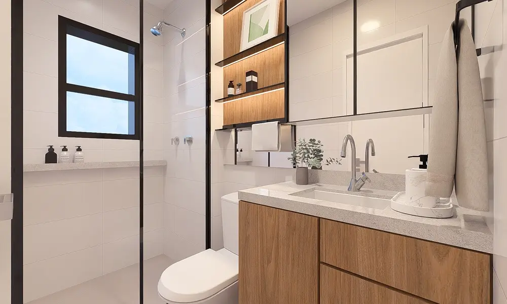 Banheiro da suíte — apartamento decorado do Bliss Cuore