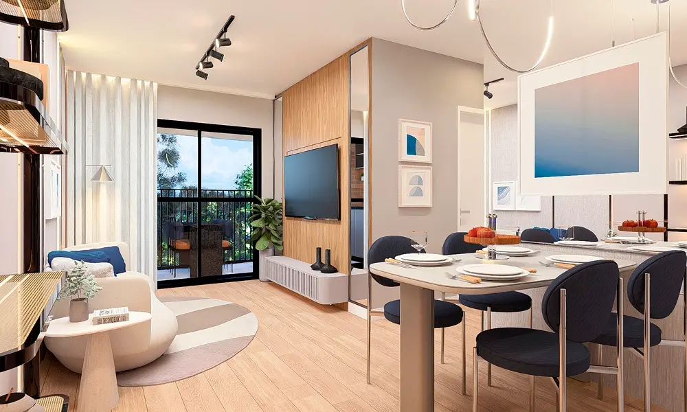 Living integrado à varanda — apartamento decorado do Bliss Cuore